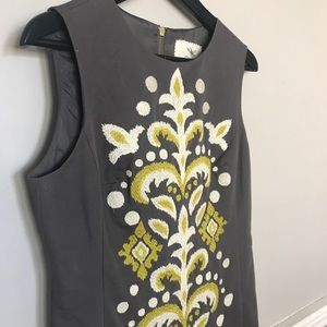 Anthropology embroidered gray Dress